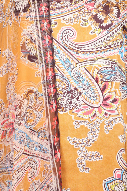 Mustard Paisley Printed Satin Straight Kurta With Pants And Dupatta Set