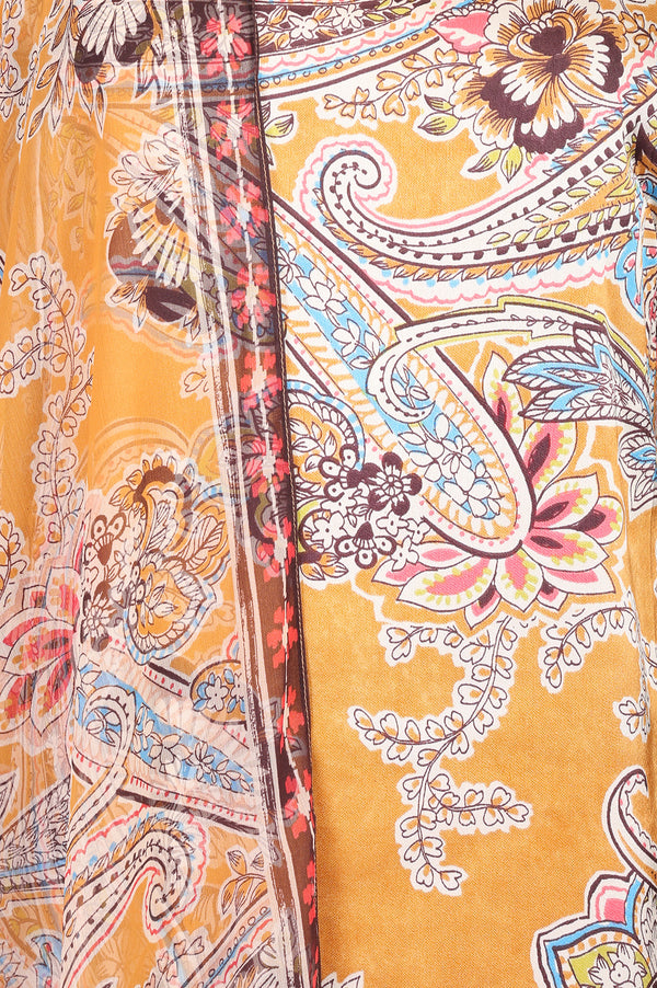 Mustard Paisley Printed Satin Straight Kurta With Pants And Dupatta Set