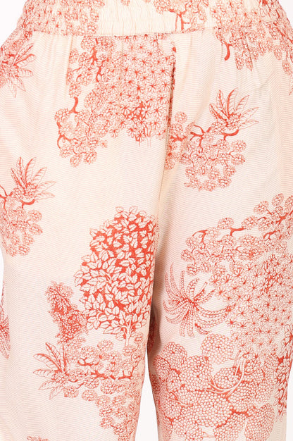 Peach Floral Printed Rayon Straight Kurta with Pants Co-ord Set