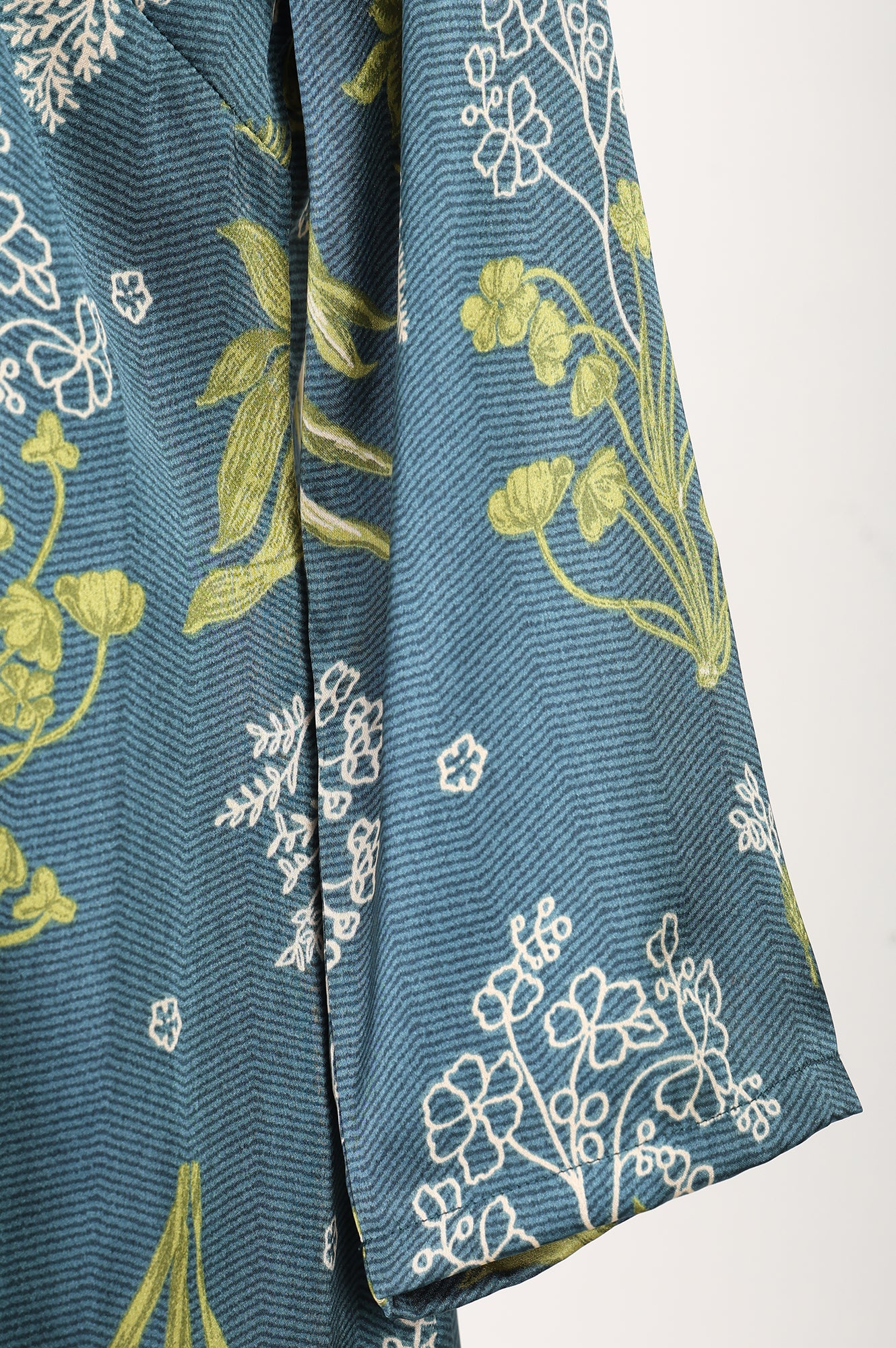 Teal Botanical Printed Satin Straight Kurta With Pants And Dupatta Set