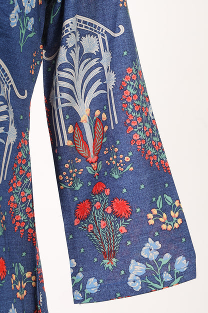 Blue Floral Printed Pure Cotton Straight Kurta With Pants Co-ord Set