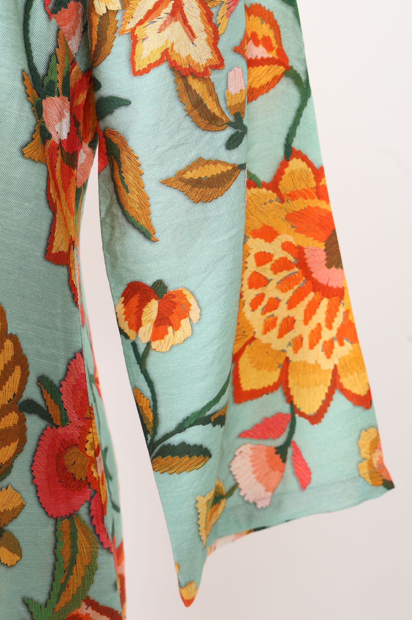 Sea Green Floral Printed Straight Kurta with Pants Co-ord Set