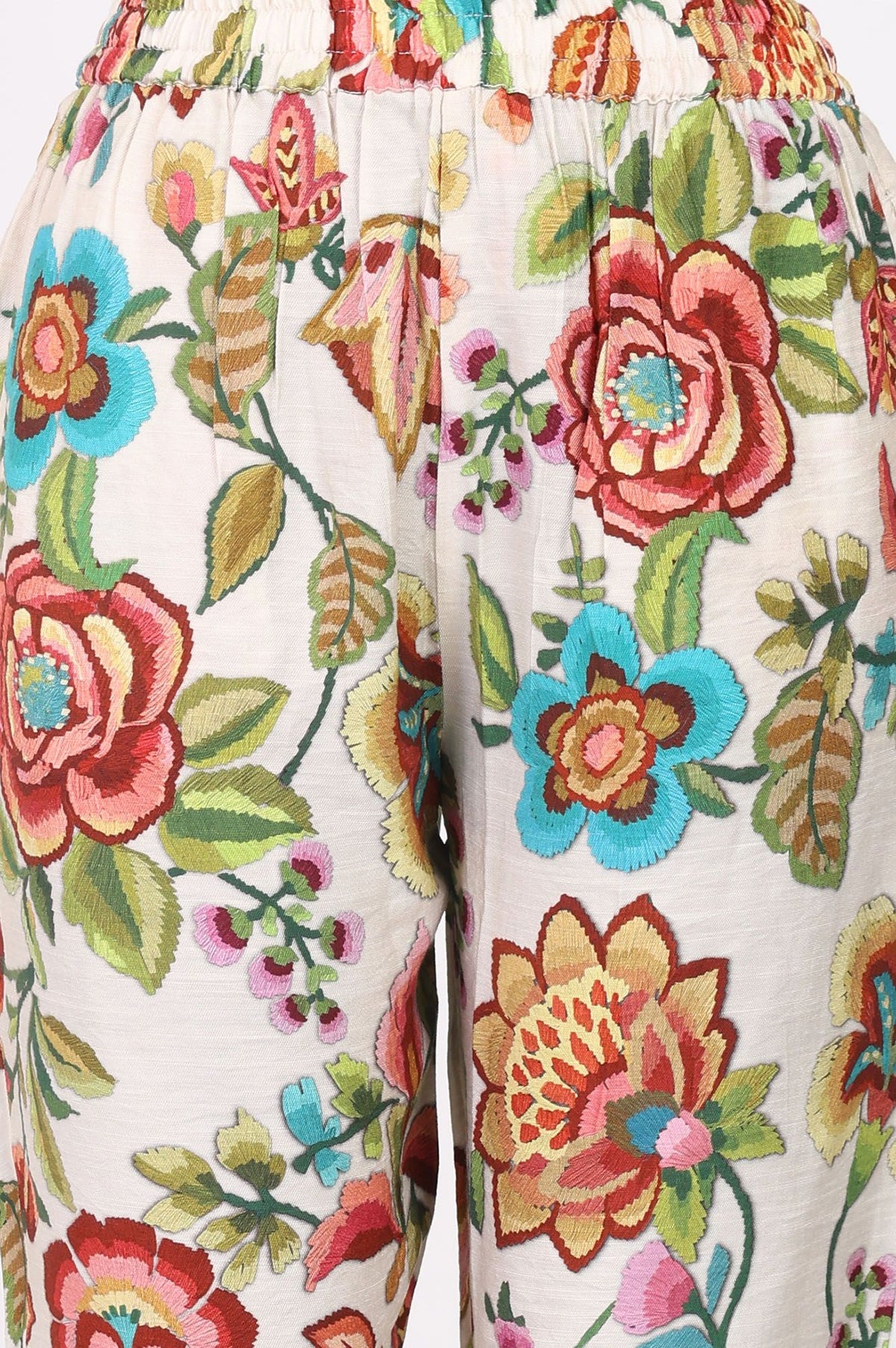 Off White Floral Printed Straight Kurta with Pants Co-ord Set