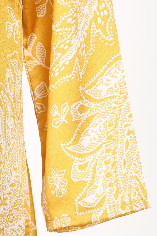 Mustard Paisley Printed Satin Straight Kurta With Pants Co-ord Set
