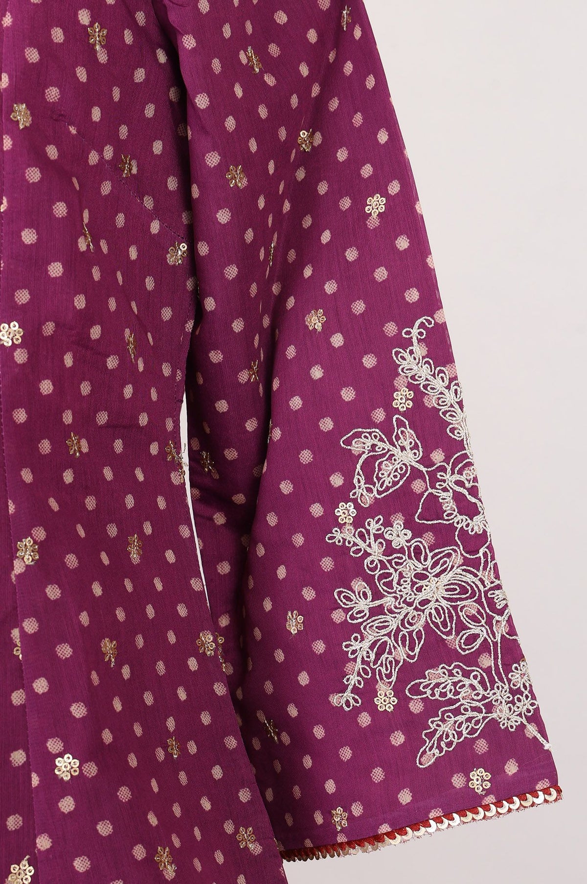 Purple Embroidered Chanderi Straight Kurta with Pants and Dupatta Set