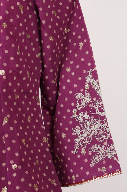 Purple Embroidered Chanderi Straight Kurta with Pants and Dupatta Set
