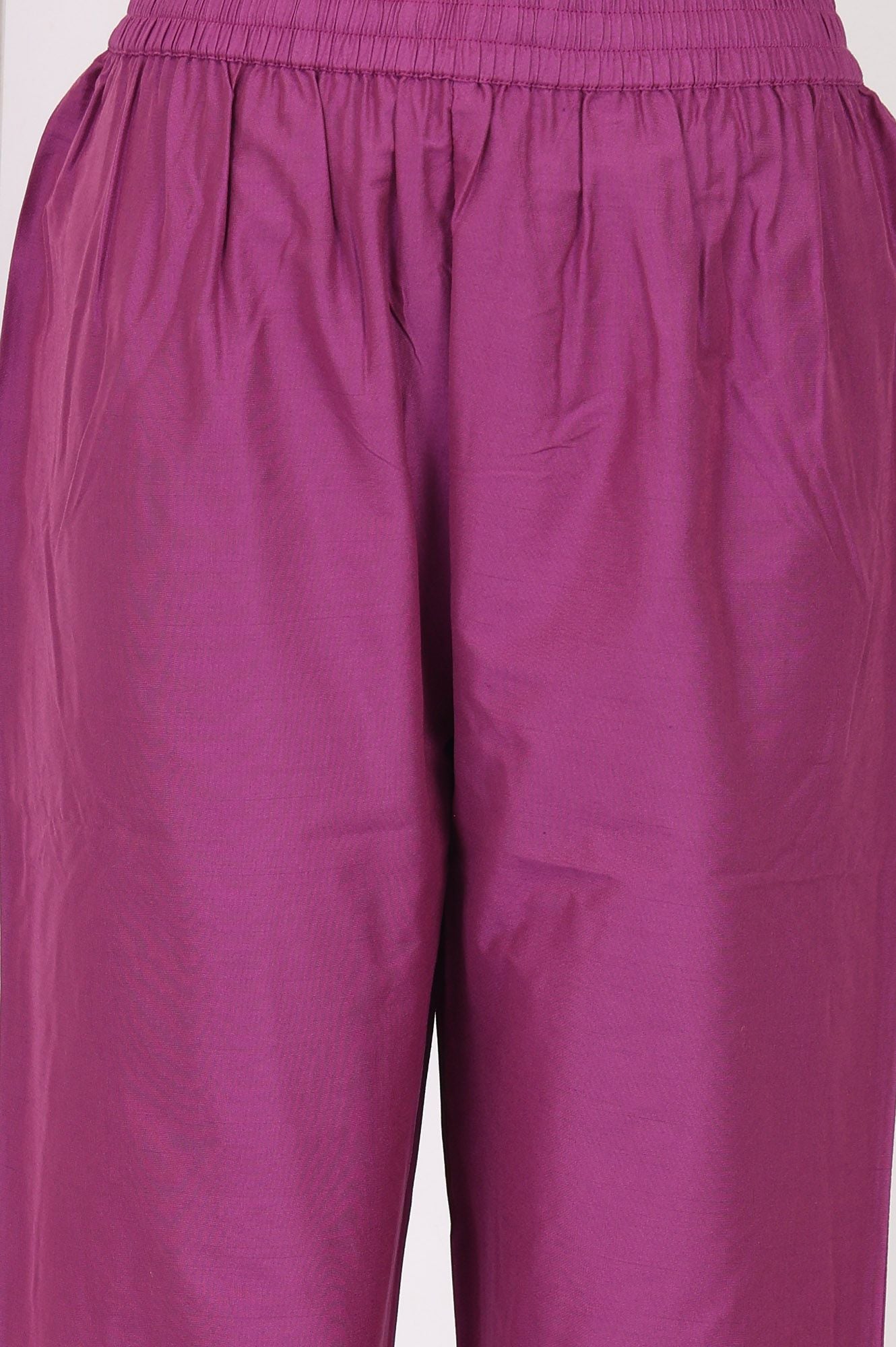 Purple Embroidered Chanderi Straight Kurta with Pants and Dupatta Set