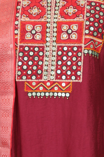 Maroon Mirror Work Straight Kurta with Straight Pants and Dupatta Set