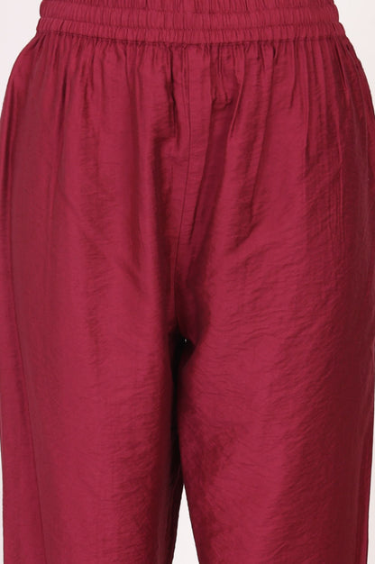 Maroon Mirror Work Straight Kurta with Straight Pants and Dupatta Set