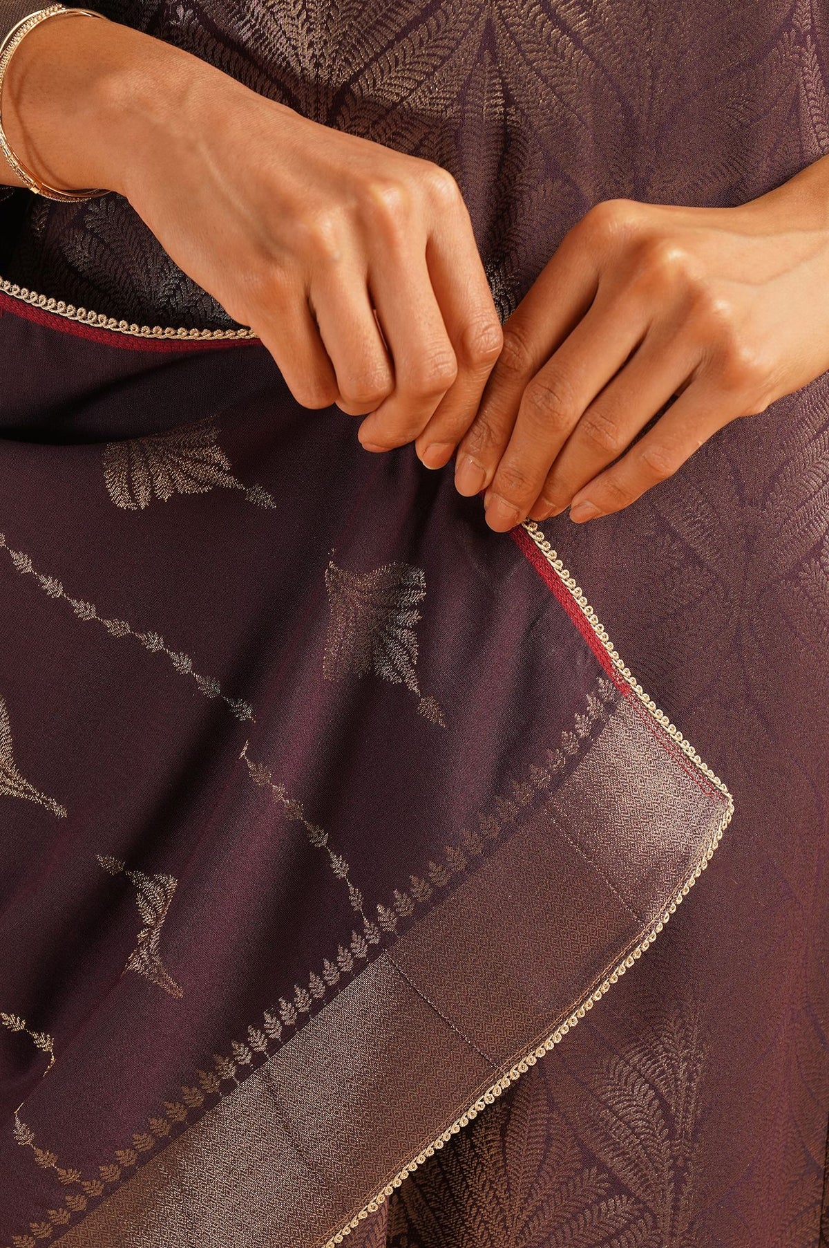 Purple Printed Sequins Jacquard Straight Kurta with Pants and Dupatta Set
