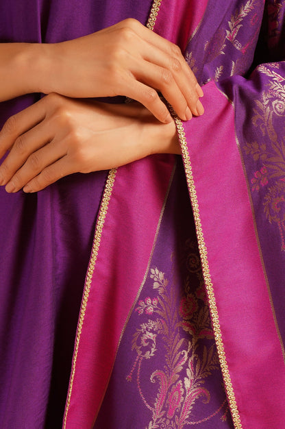 Purple Sequins Embroidered Straight Kurta with Straight Pants and Dupatta Set