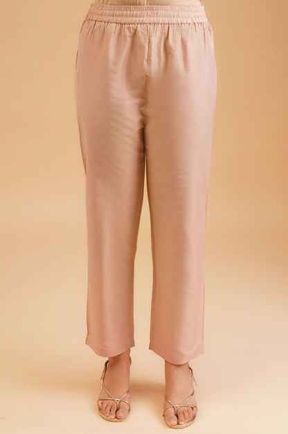 Peach Sequins Yarn Dyed Jacquard Straight Kurta with Straight Pants and Dupatta Set