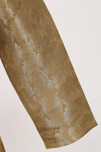 Olive Yarn Dyed Jacquard Straight Kurta with Pants Set