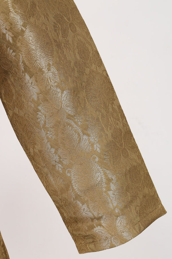 Olive Yarn Dyed Jacquard Straight Kurta with Pants Set