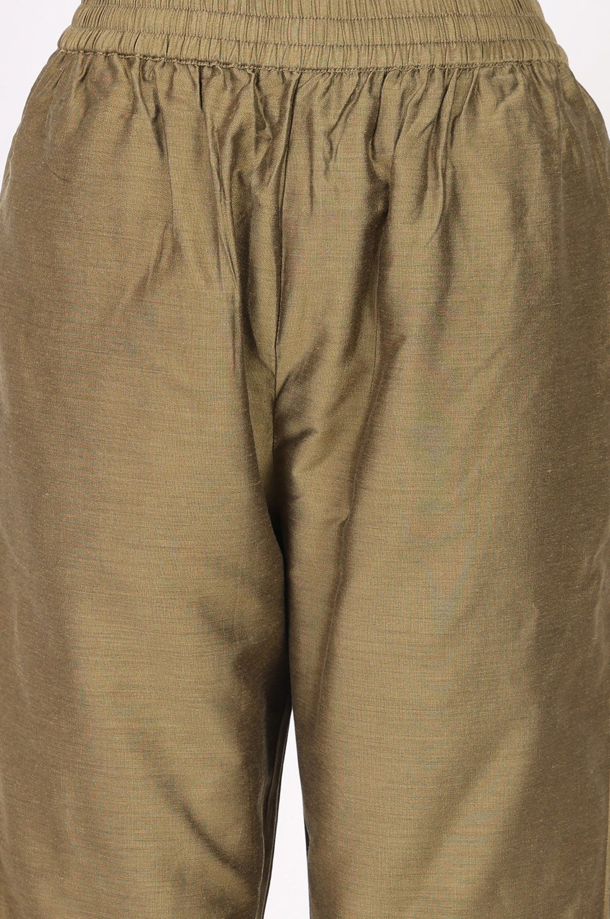 Olive Yarn Dyed Jacquard Straight Kurta with Pants Set