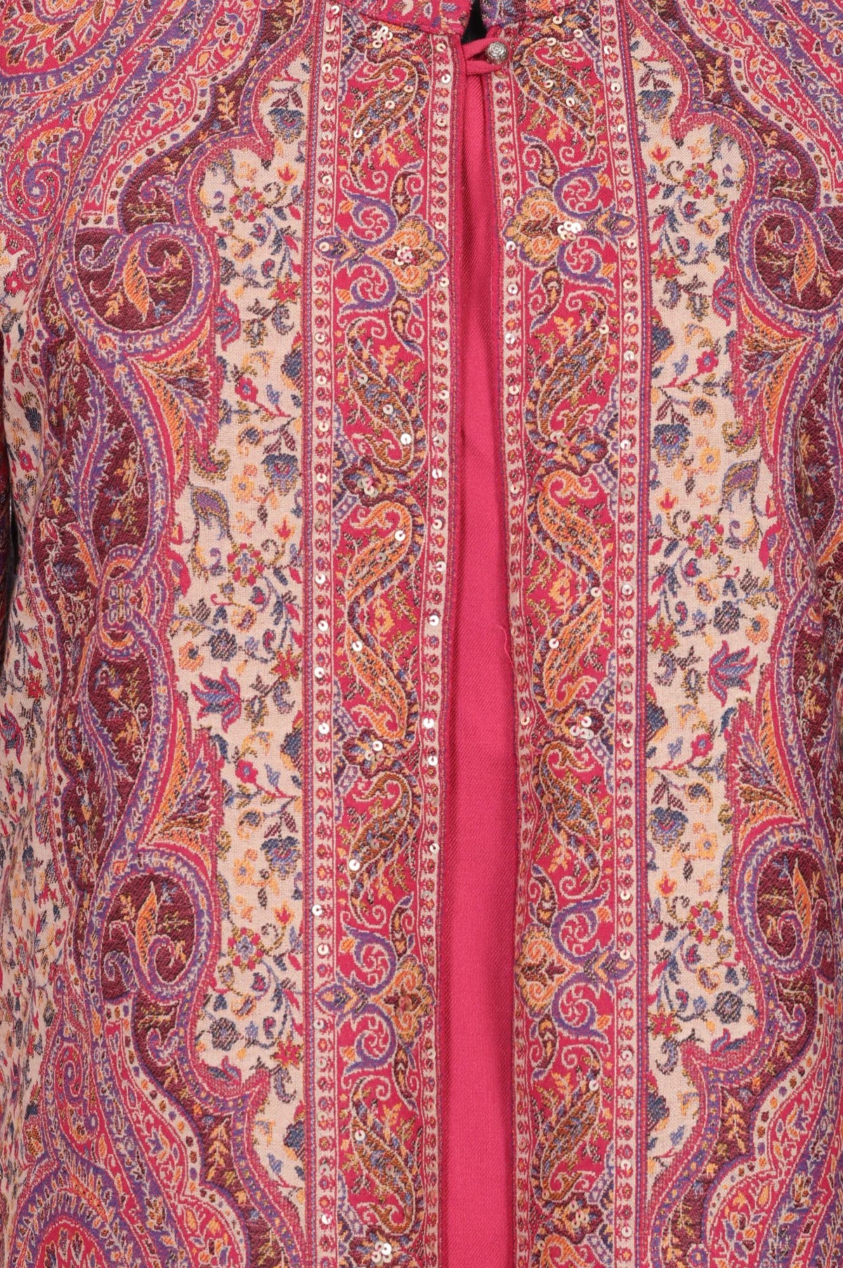 Pink Ethnic Motifs Straight Winter Jacket, Inner Kurta with Straight Pants Set