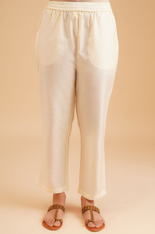 Cream Sequins Embroidered Water Chiffon Straight Kurta with Straight Pants and Dupatta Set