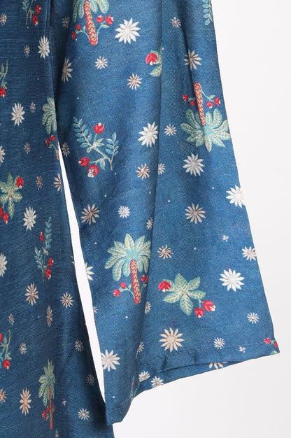 Blue Floral Printed Straight Kurta with Pants Co-ord Set