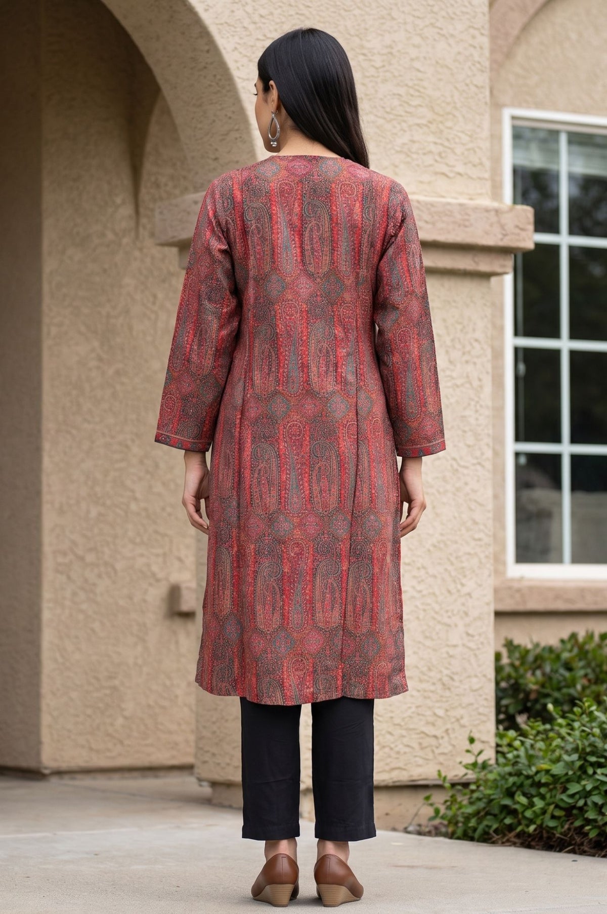 Maroon Jacquard Straight Winter Kurta with Pant Set