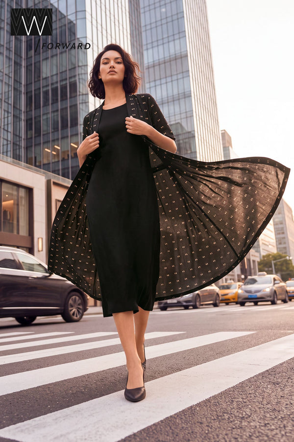 Core Casual Layered A-line Dress & Jacket Set