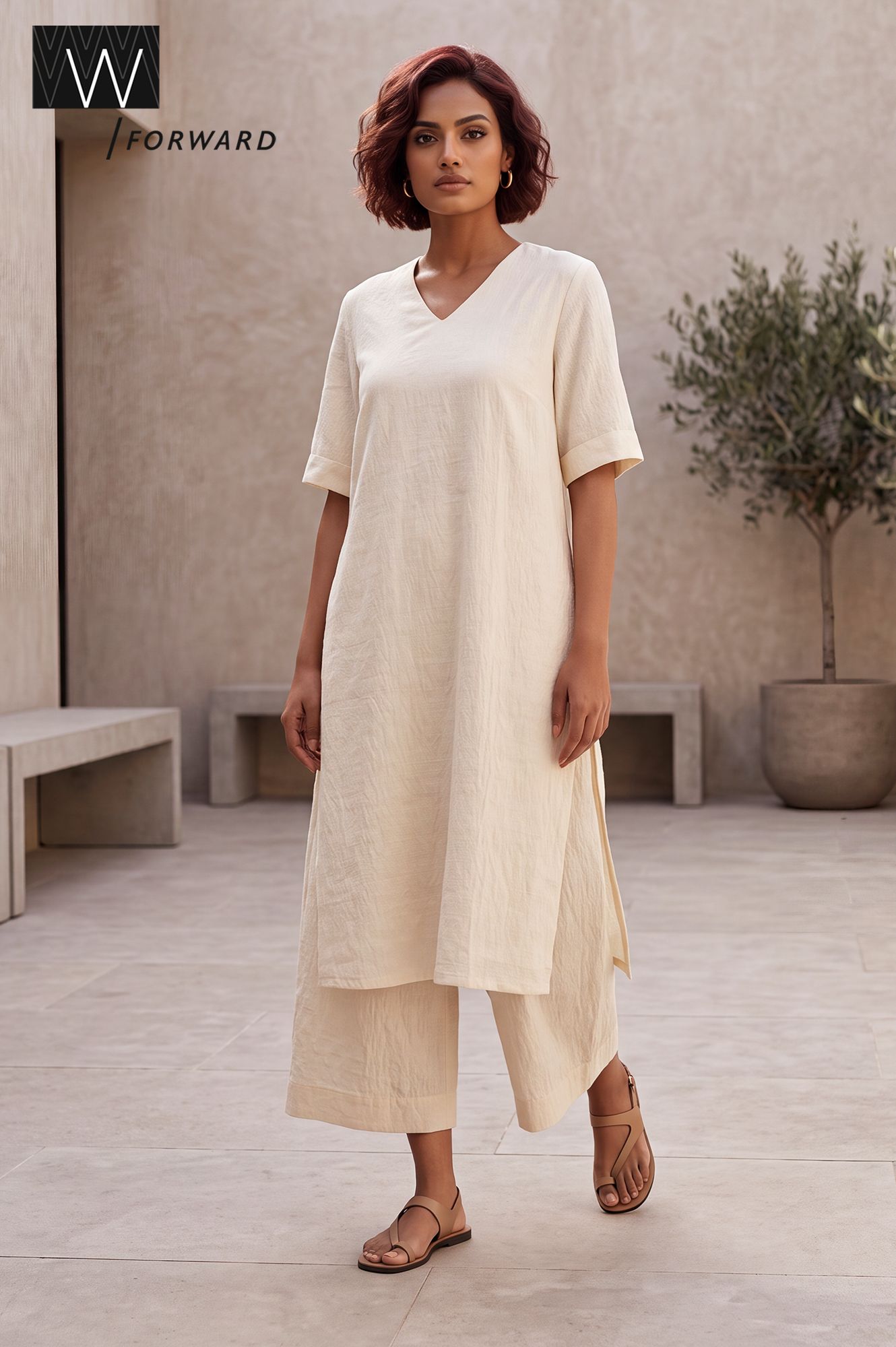 Boardroom Elegance Textured Stright Kurta &amp; Flared Pant Set