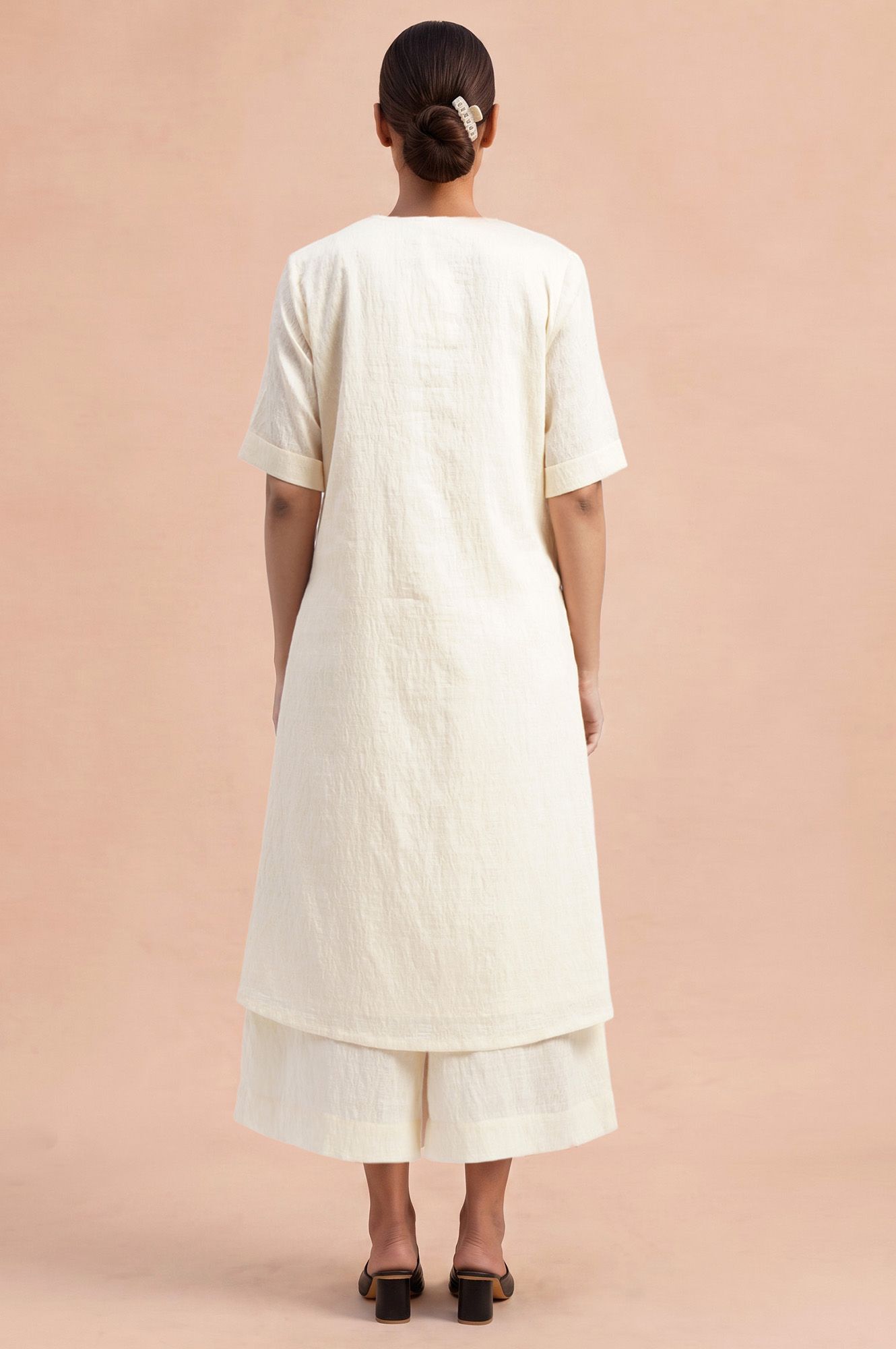 Boardroom Elegance Textured Stright Kurta &amp; Flared Pant Set