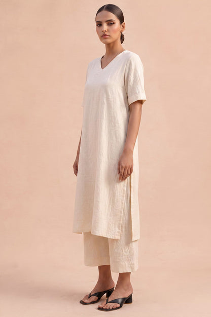 Boardroom Elegance Textured Stright Kurta &amp; Flared Pant Set