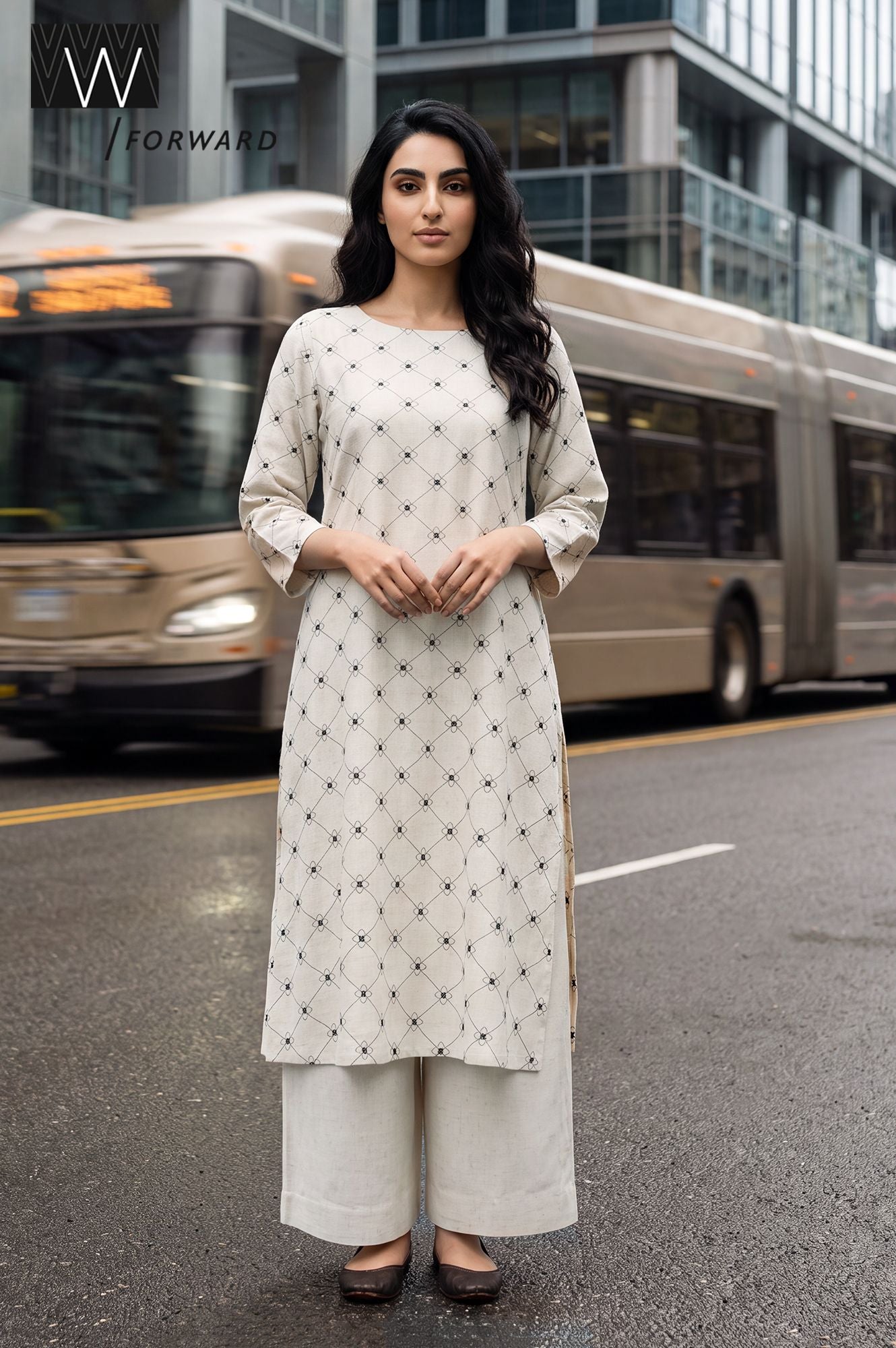 AM-to-PM Embroidered Straight Kurta &amp; Pant Set