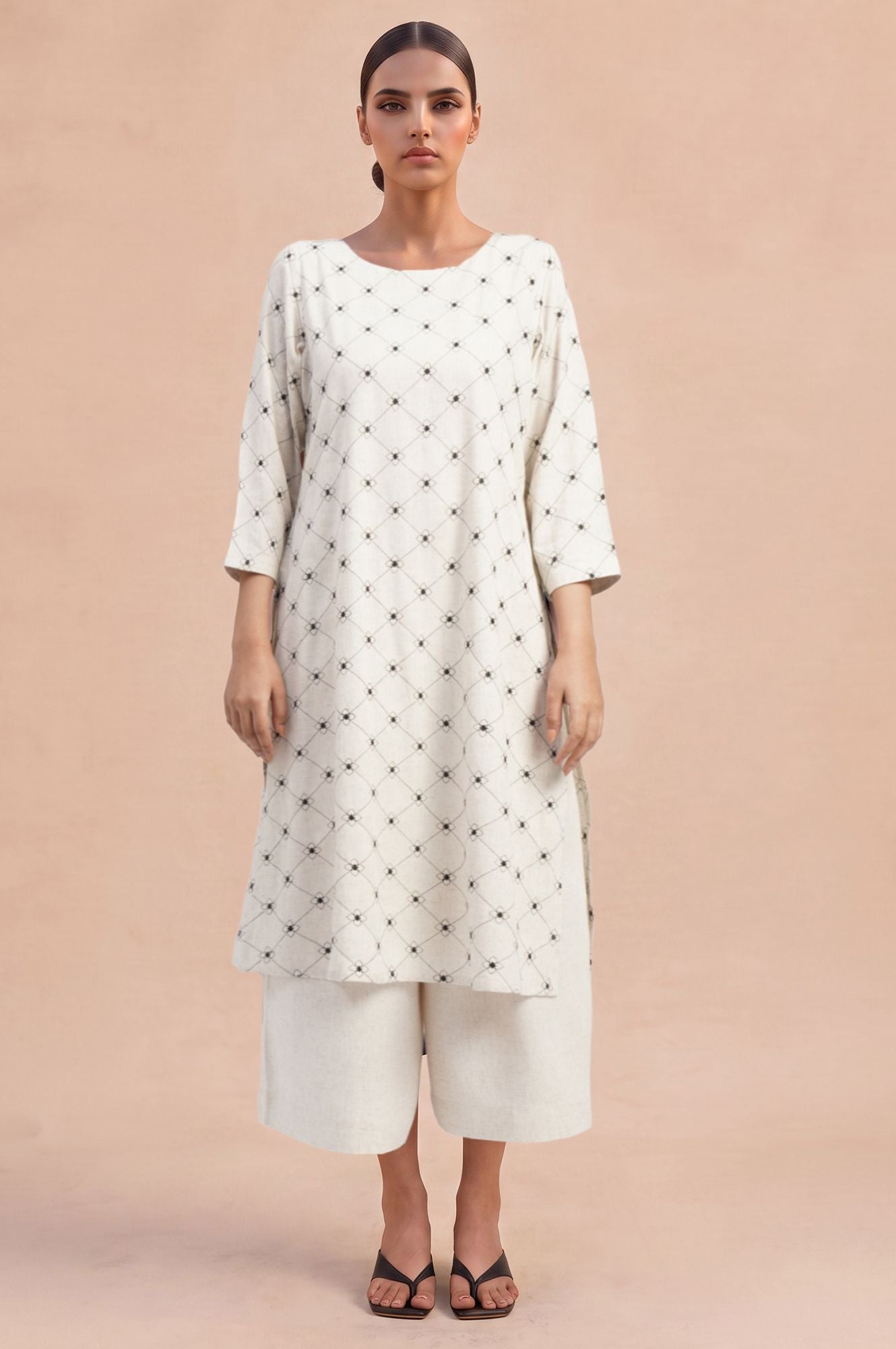 AM-to-PM Embroidered Straight Kurta &amp; Pant Set