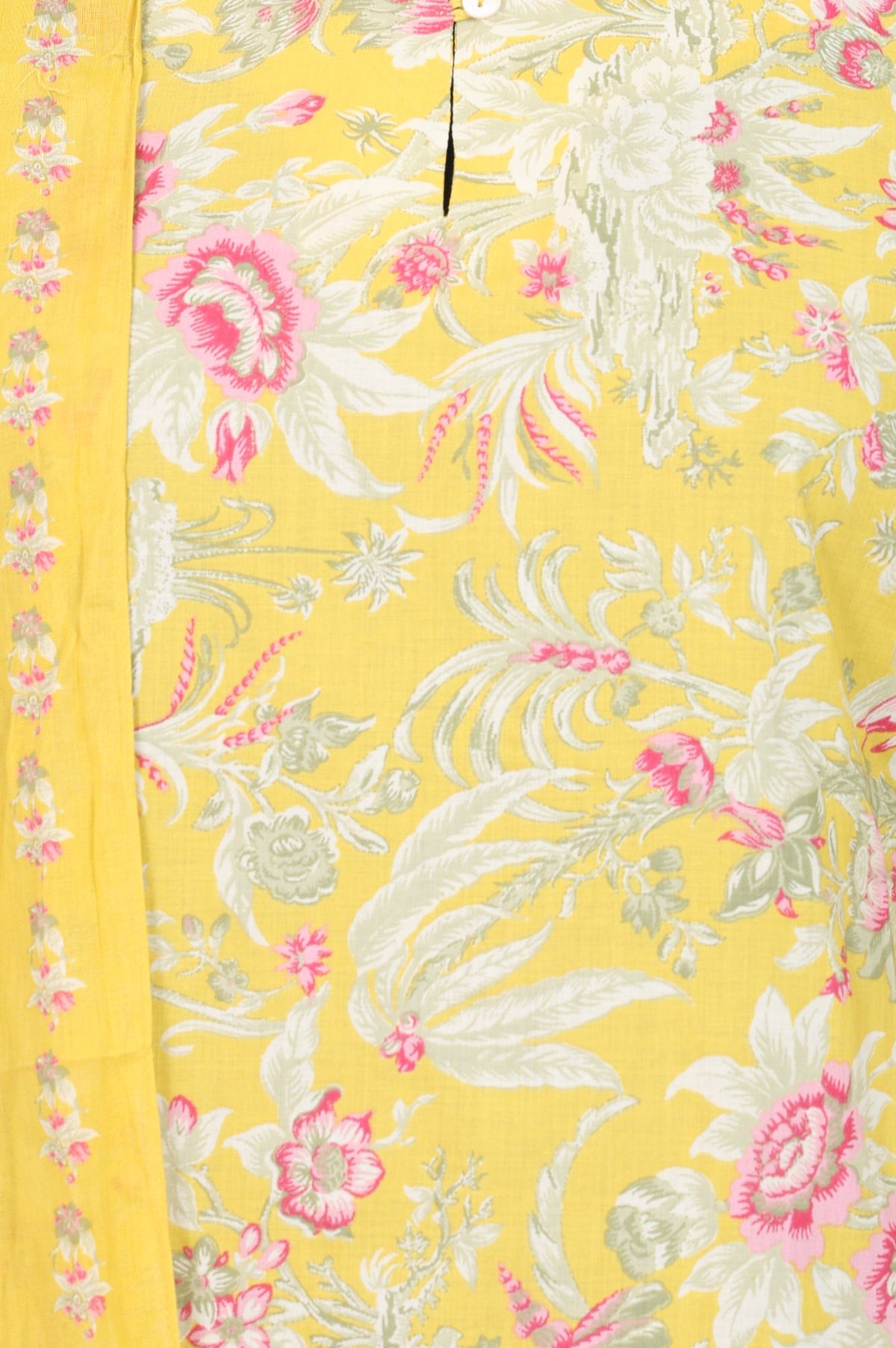 Yellow Floral Printed Pure Cotton Straight Kurta with Straight Pants and Drape Set