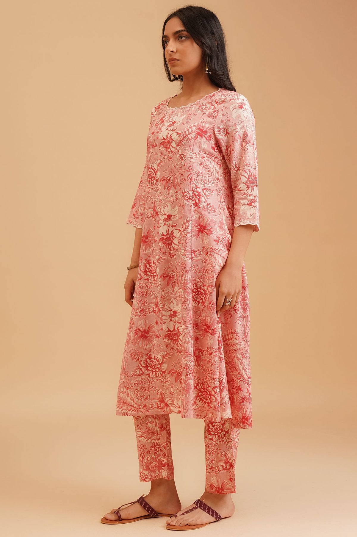 Pink Floral Printed Rayon Straight Kurta with Straight Pants and Dupatta Set