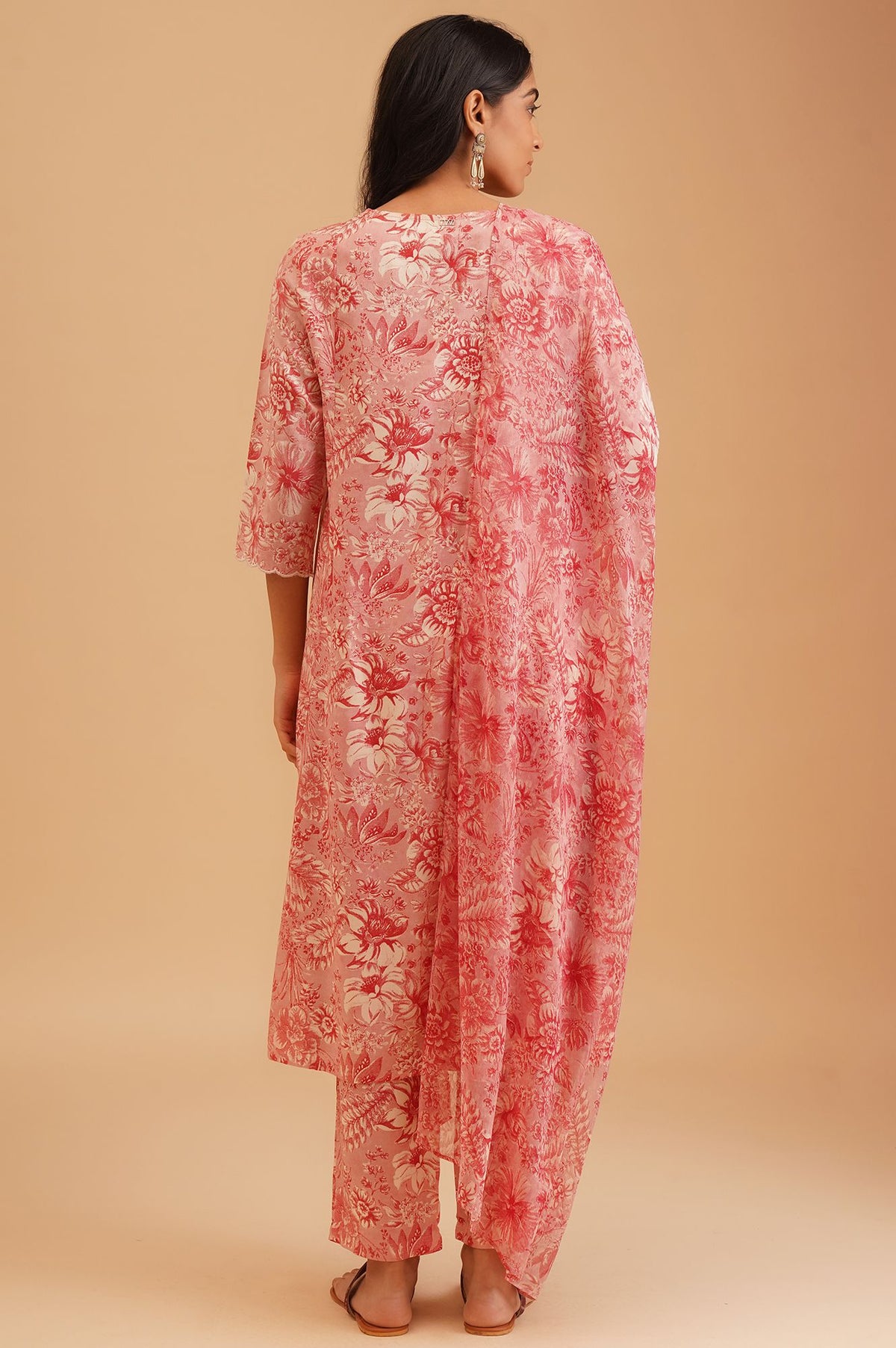 Pink Floral Printed Rayon Straight Kurta with Straight Pants and Dupatta Set