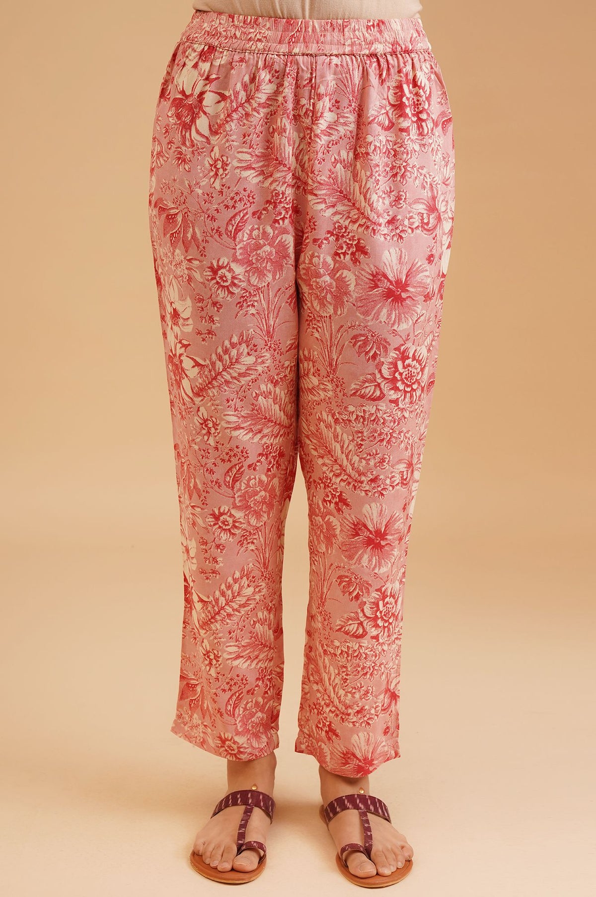 Pink Floral Printed Rayon Straight Kurta with Straight Pants and Dupatta Set