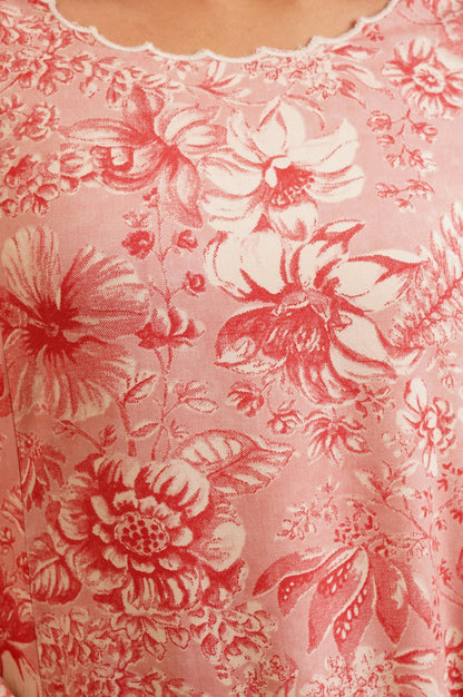 Pink Floral Printed Rayon Straight Kurta with Straight Pants and Dupatta Set