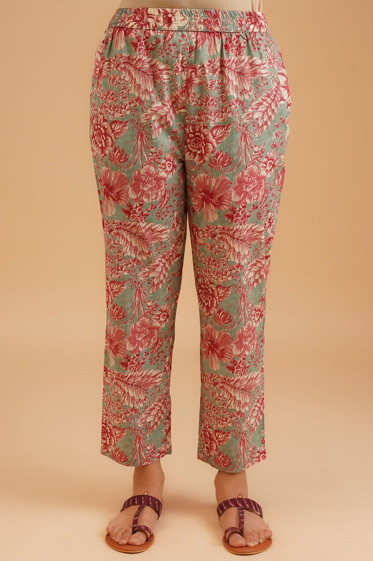 Sea Green Floral Printed Lace Pure Cotton Straight Kurta with Straight Pants and Dupatta Set