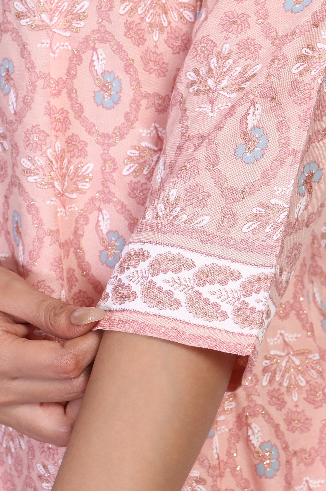 Pink Floral Printed Rayon A-Line Kurta with Straight Pant Set