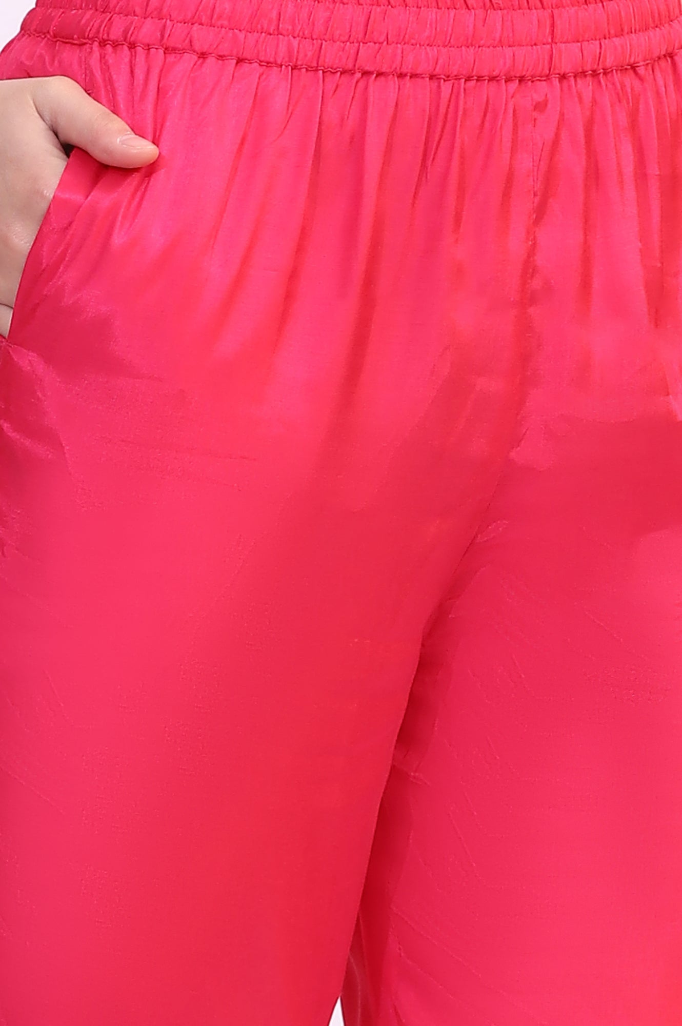 Pink Embroidered Shantung Kurta, Pants and Dupatta Set