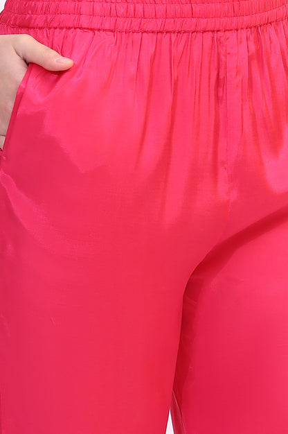 Navy Blue Embroidered Shantung Kurta, Pants and Dupatta Set