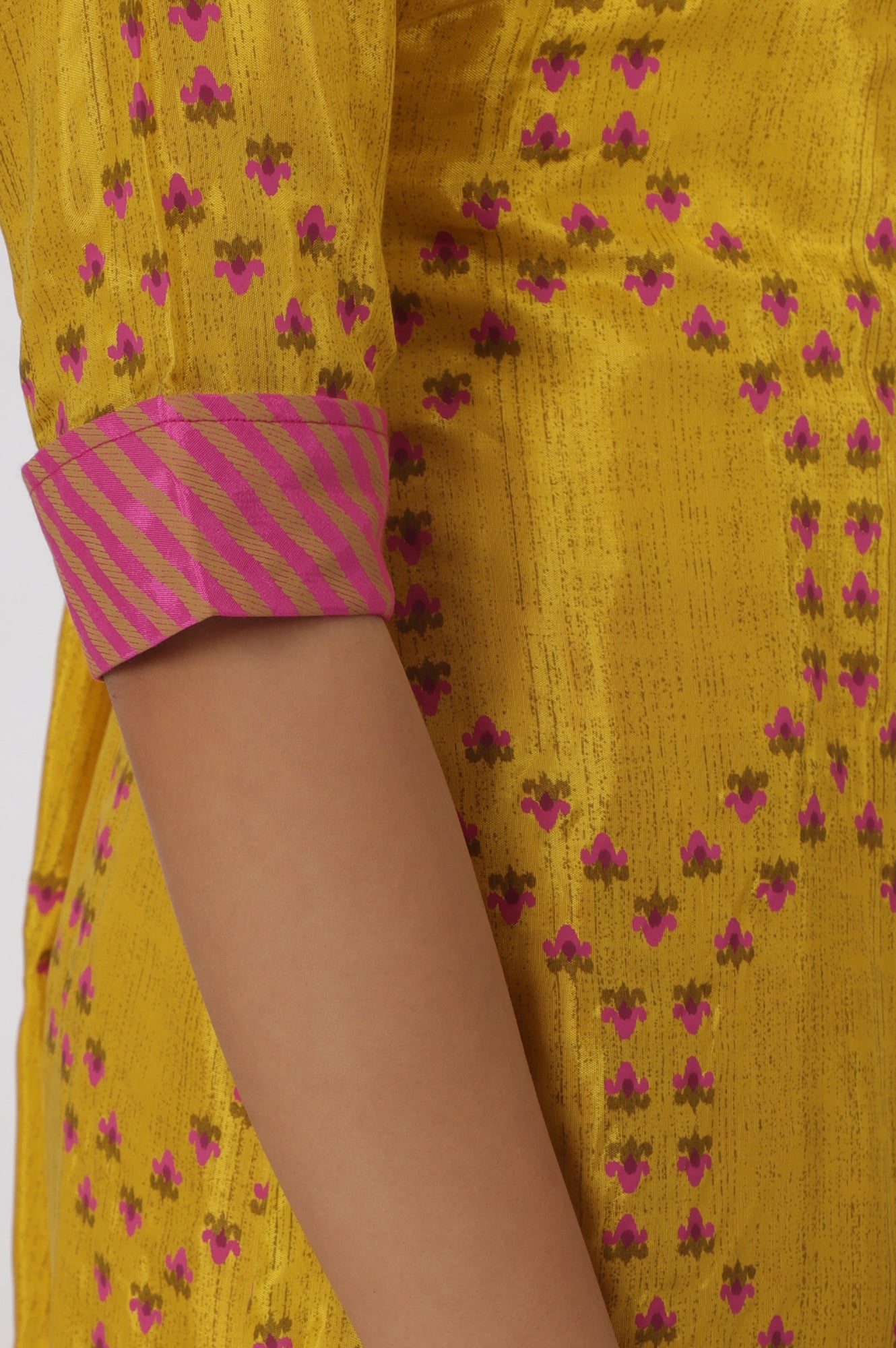 Marigold Yellow Floral Printed Straight Shantung Kurta and Pants Set