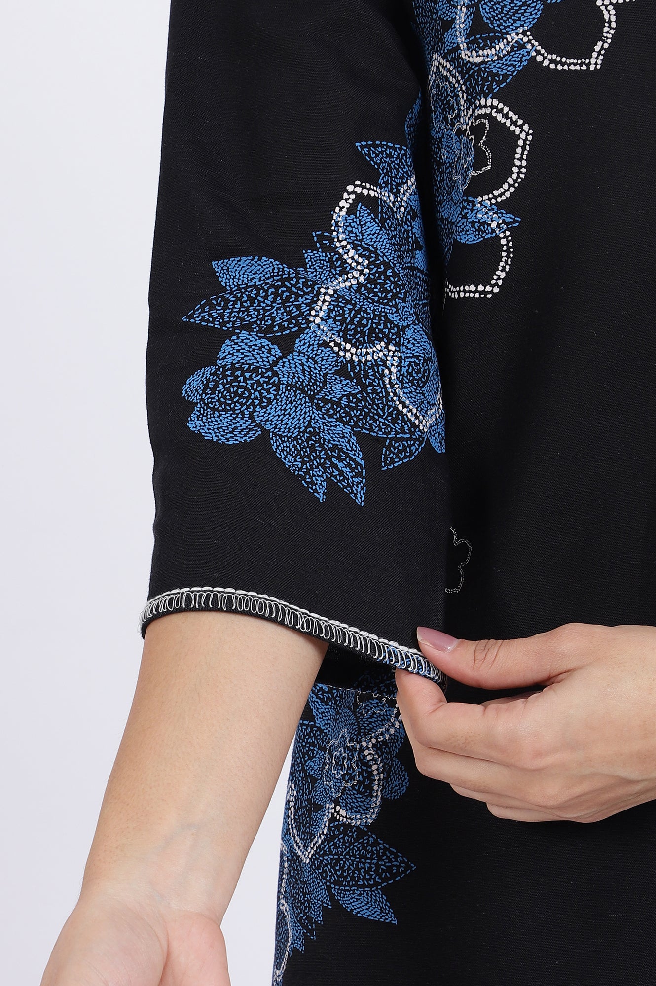 Blue Bold Floral Printed Rayon Flax Tunic and Straight Pants Co-ord Set