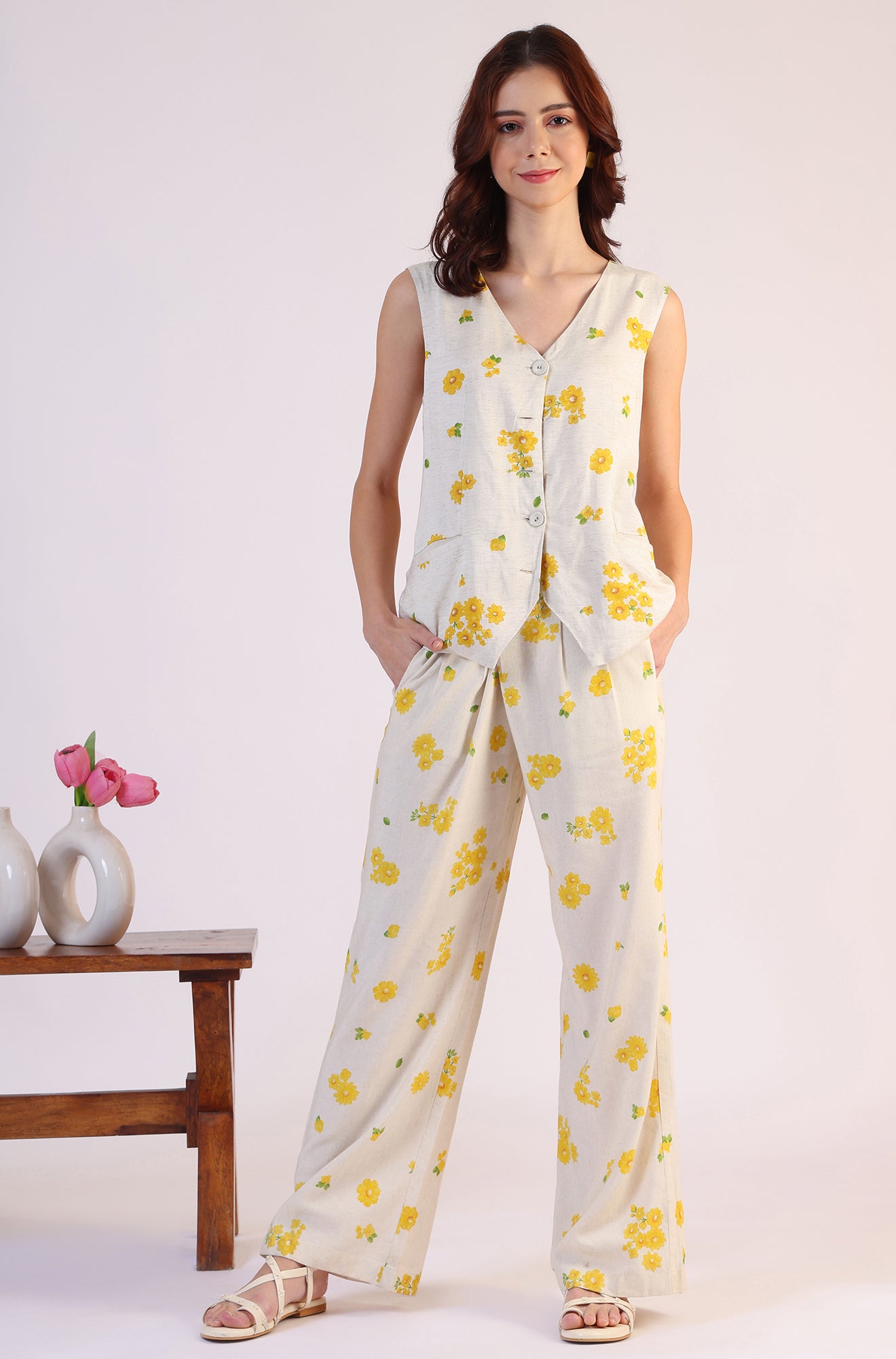 Floral Printed Rayon Top &amp; Parallel Pant Co-Ord Set