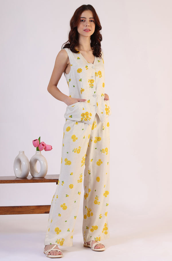 Floral Printed Rayon Top & Parallel Pant Co-Ord Set