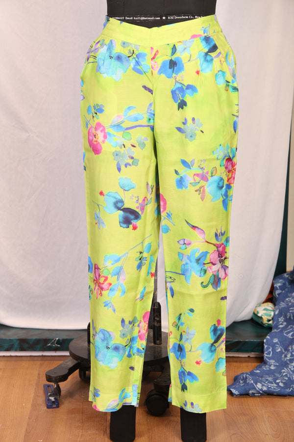 Lime Green Floral Printed Straight Shirt with Pants Co-ord Set