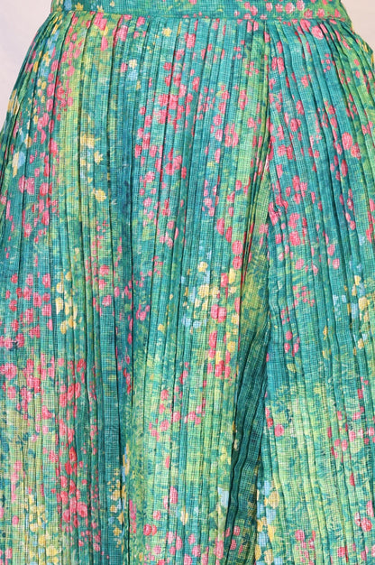 Green Floral Printed Pure Cotton Straight Waist Coat and Skirt Co-ord Set
