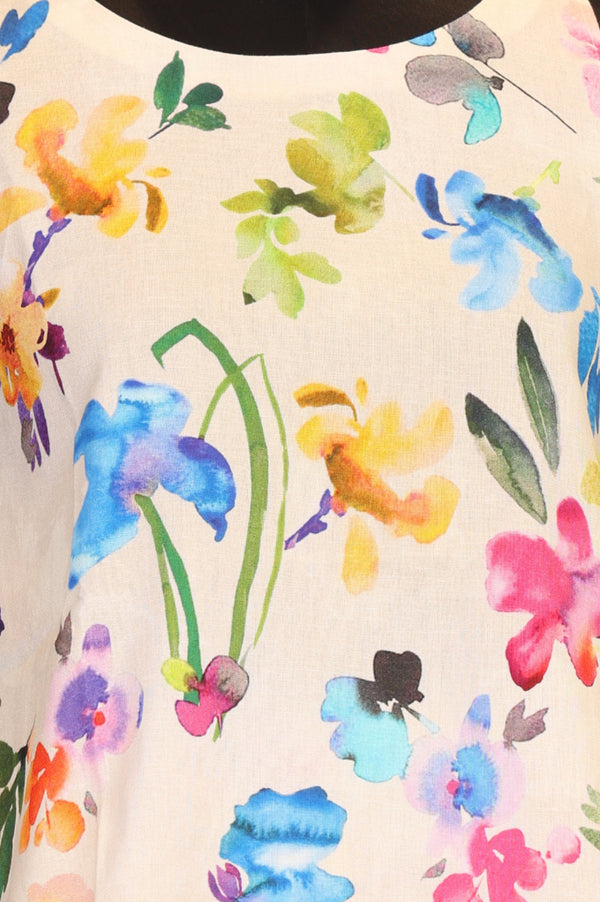 Multicolor Floral Printed Cotton Blend Straight Top and Pants Co-ord Set