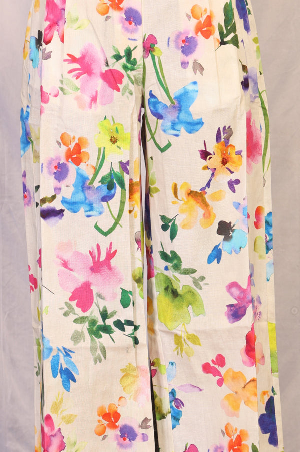 Multicolor Floral Printed Cotton Blend Straight Top and Pants Co-ord Set