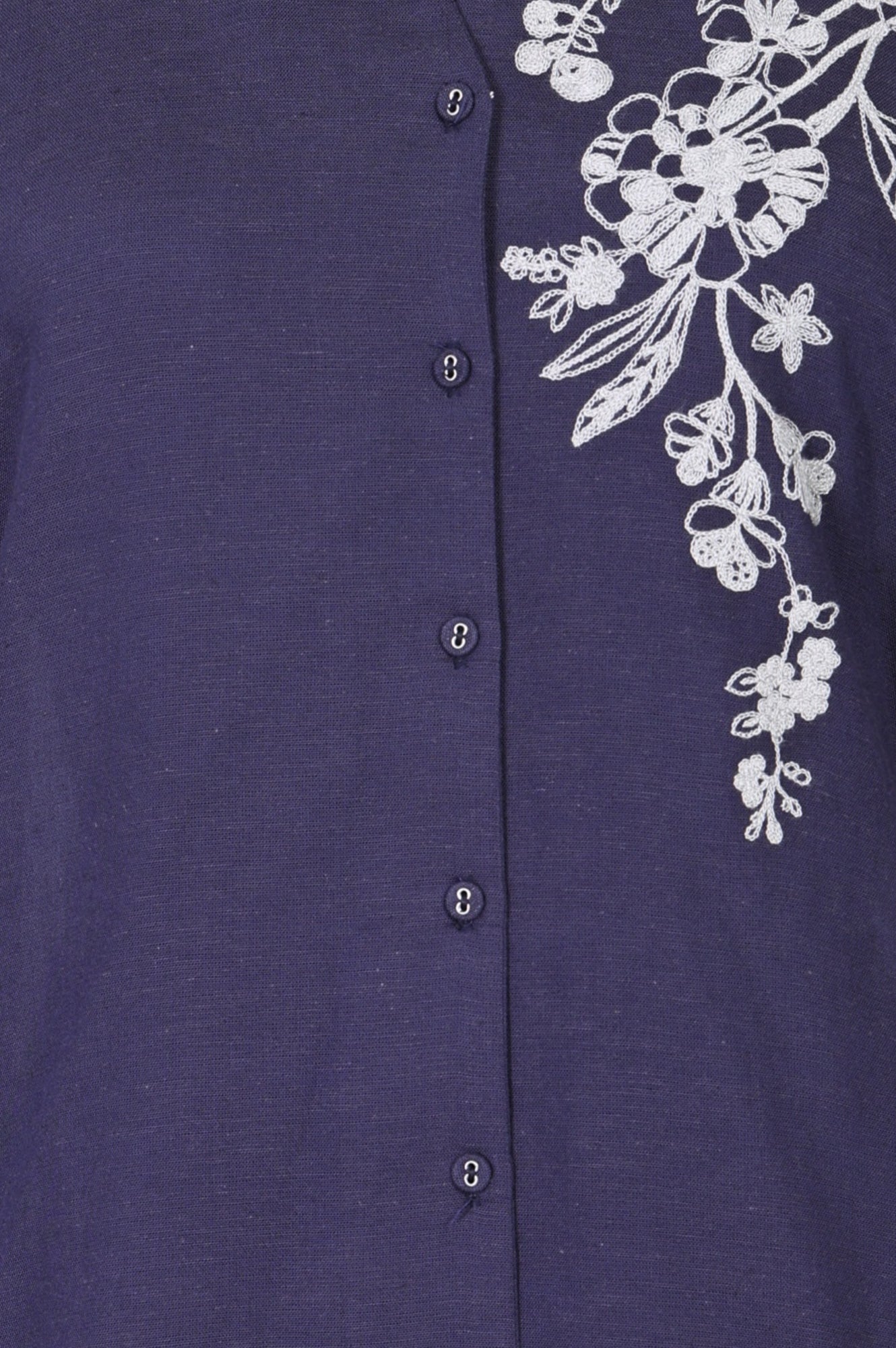 Navy Blue Embroidered Rayon Straight Shirt with Pants Co-ord Set