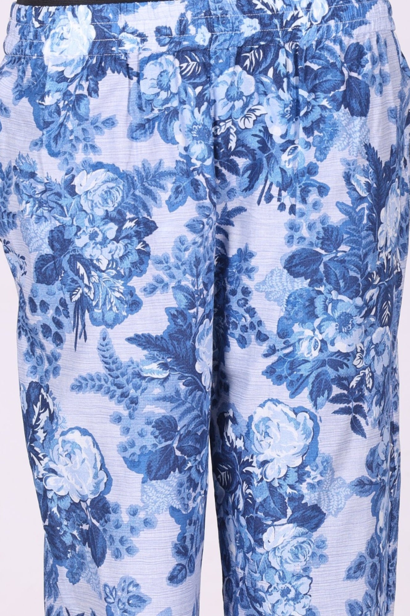 Blue Floral Printed Pure Cotton Straight Tunic with Pants Co-ord Set