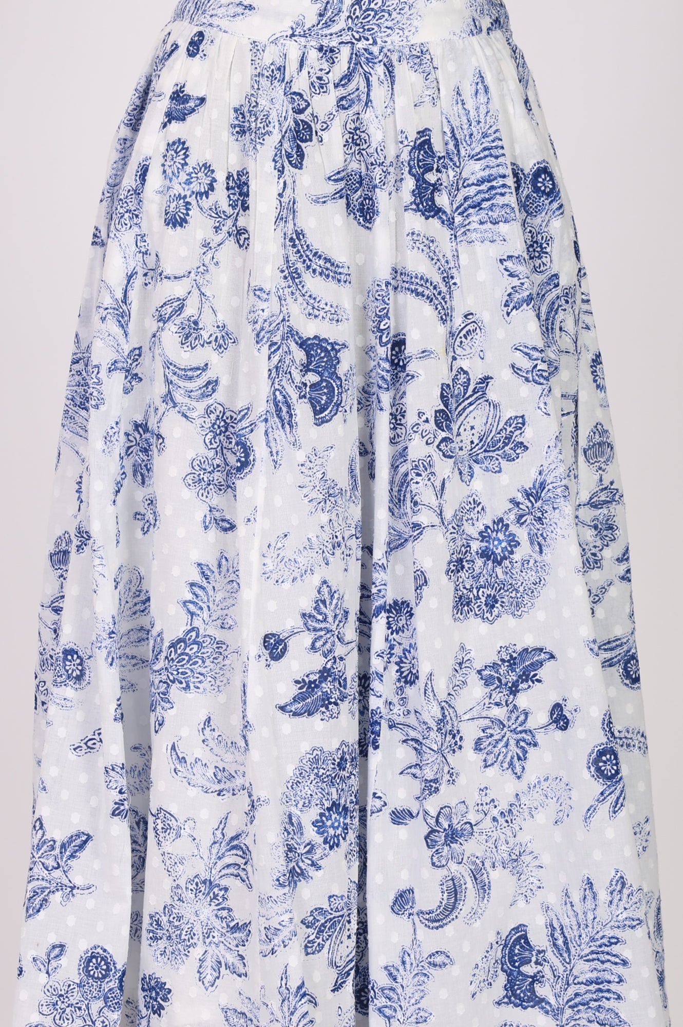 White Floral Printed Pure Cotton Sleeveless Crop Top and Skirt Co-ord Set