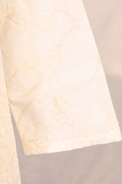 Off White Thread Embroidered Pure Cotton Straight Shirt and Parallel Pants Co-ord Set